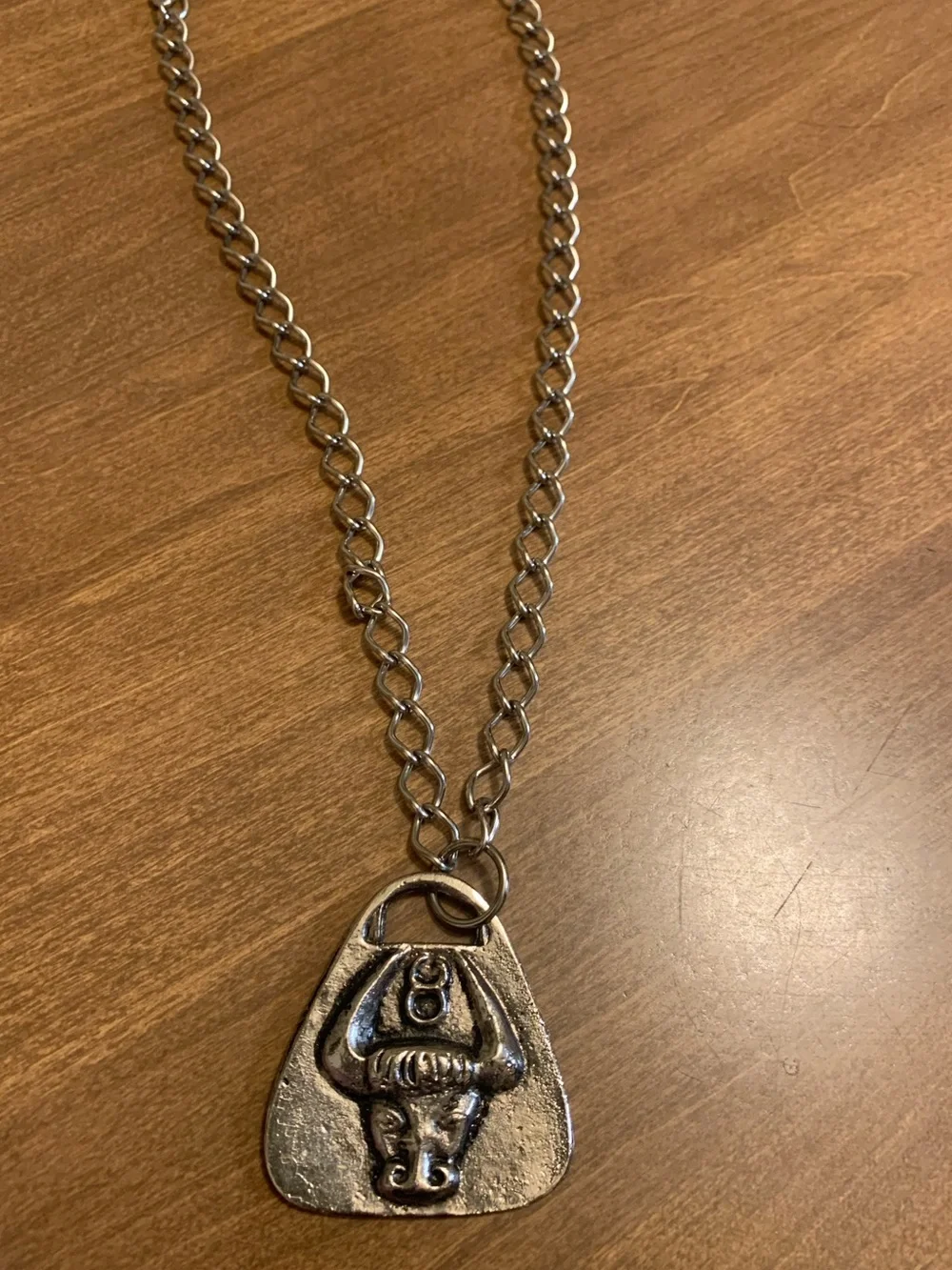 Silver-tone Heavy Bull Pendant Necklace - zodiac Medallion